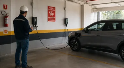 Estação de recarga de veículo elétrico regularizada conforme a IN 23 do Corpo de Bombeiros em Santa Catarina