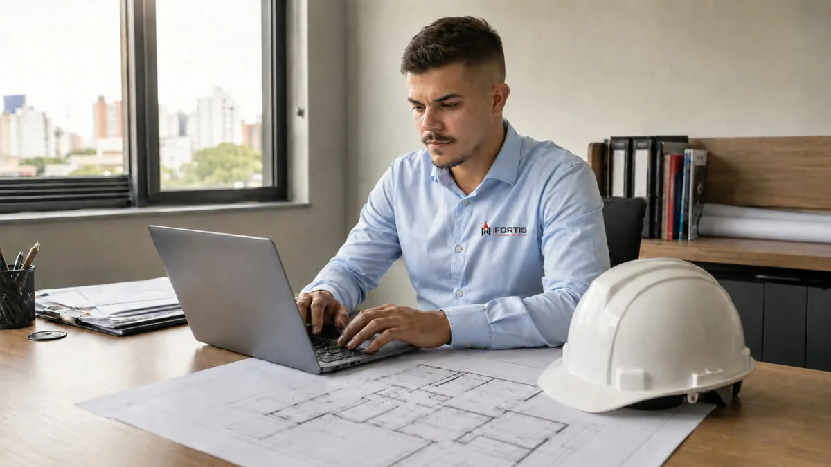 Engenheiro preenchendo o sistema online do CBMSC para dar entrada no RPCI ou PPCI de uma edificação